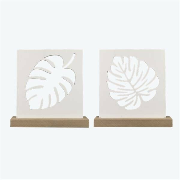 Youngs Wood Palm Leaf Tabletop Design, Assorted Color - 2 Piece 10434